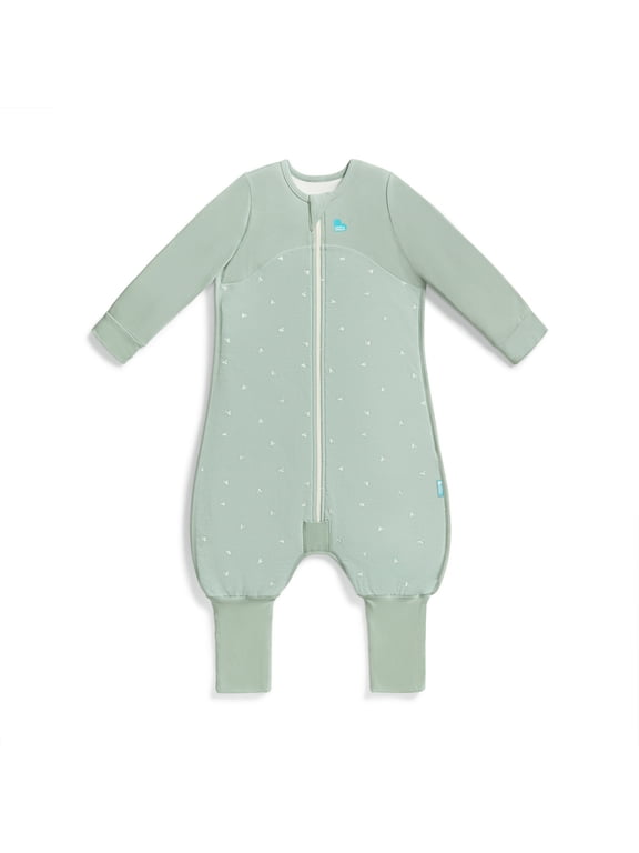 Long Sleeve Sleep Suit for Walking Wearable Blanket Organic Cotton Fleece 1.5 TOG, 24-36M, Olive Twigs