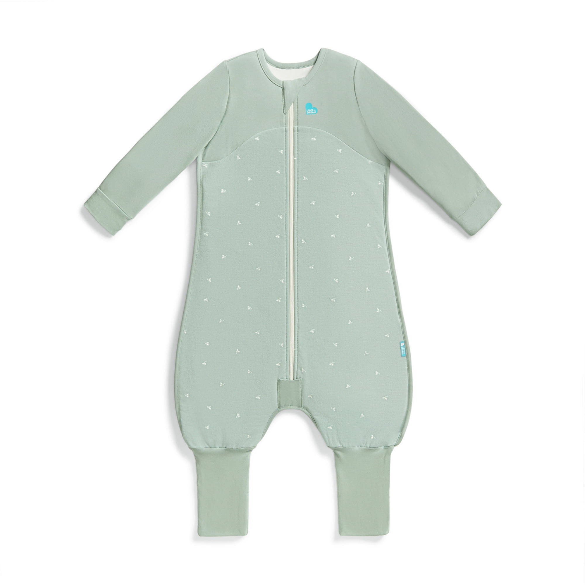 Love to Dream Long Sleeve Sleep Suit for Walking Wearable Blanket Organic Cotton Fleece 1.5 TOG, 6-12M, Olive Twigs