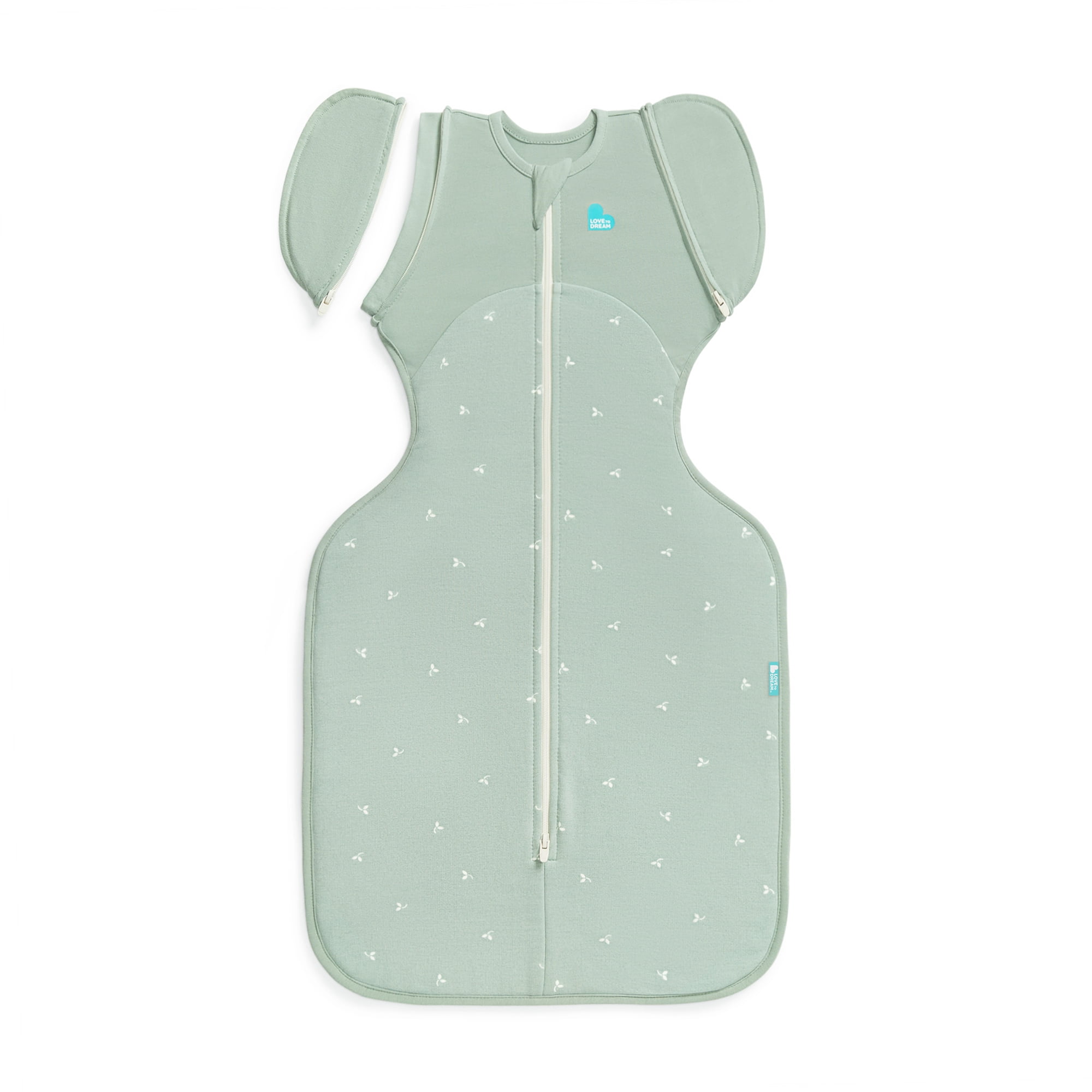 Love to Dream Swaddle UP Transition Baby Sleep Bag Fleece 1.5 TOG, Zip-Off Wings, Medium 13-19 lbs, Olive Twigs