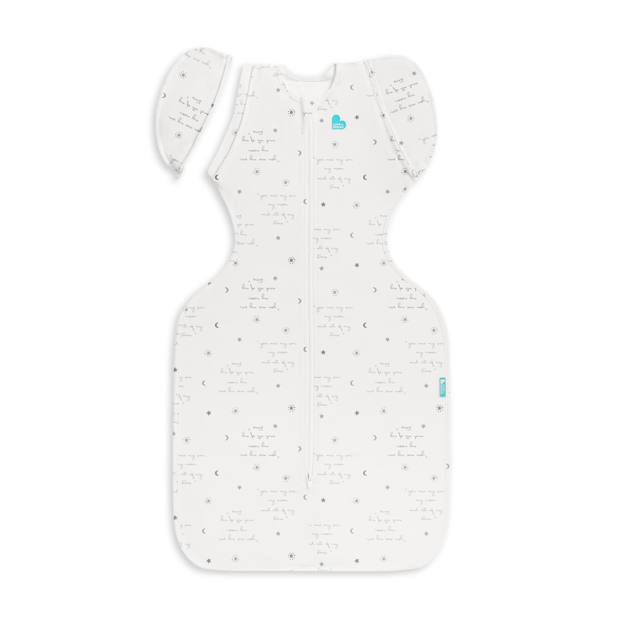Love to Dream Swaddle UP Transition Baby Sleep Bag Lite 0.2 TOG, Zip-Off Wings, Medium 13-19 lbs, You are My Grey
