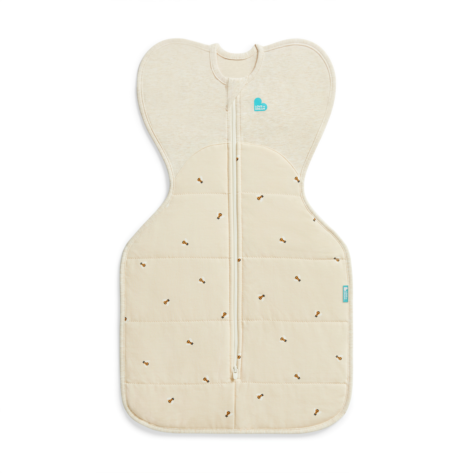 Love to Dream Swaddle Up Warm Cotton 2.5 TOG Baby Sleep Sack, Arms Up Design, Twin Zipper, Medium 13-19 lbs, Oat Bees