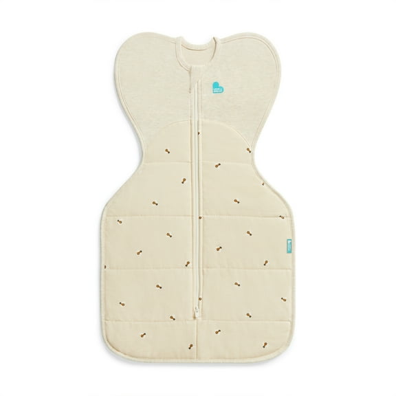 Love to Dream Swaddle Up Warm Cotton 2.5 TOG Baby Sleep Sack, Arms Up Design, Twin Zipper, Medium 13-19 lbs, Oat Bees