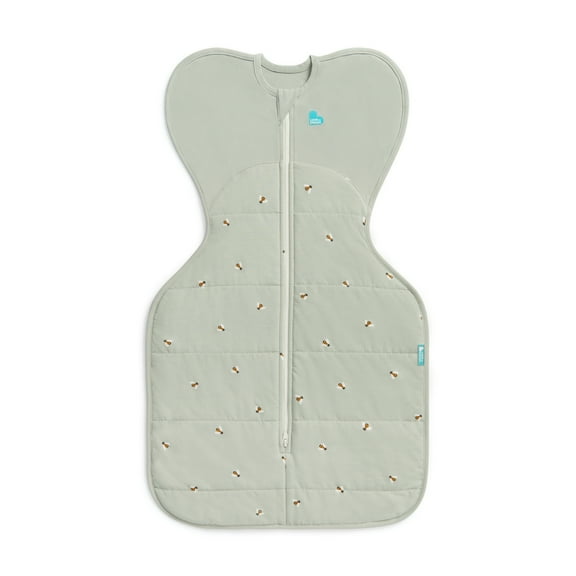 Love to Dream Swaddle Up Warm Cotton 2.5 TOG Baby Sleep Sack, Arms Up Design, Twin Zipper, Medium 13-19 lbs, Olive Bees