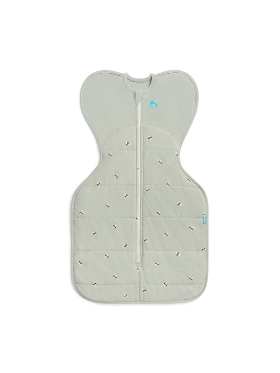 Swaddle Up Warm Cotton 2.5 TOG Baby Sleep Sack, Arms Up Design, Twin Zipper, Medium 13-19 lbs, Olive Bees