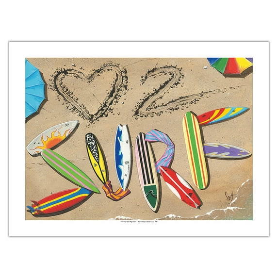 Love to Surf - Surfboard Art - From an Original Color Painting by Scott Westmoreland - Bamboo Fine Art 290gsm Paper Print (Unframed) 18x24in