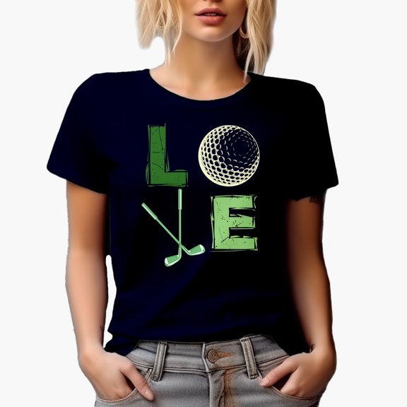 Love with Ball & Clubs, Golf Player, Golfing or Golfer Themed Merch Gift, Navy Blue T-Shirt, Medium