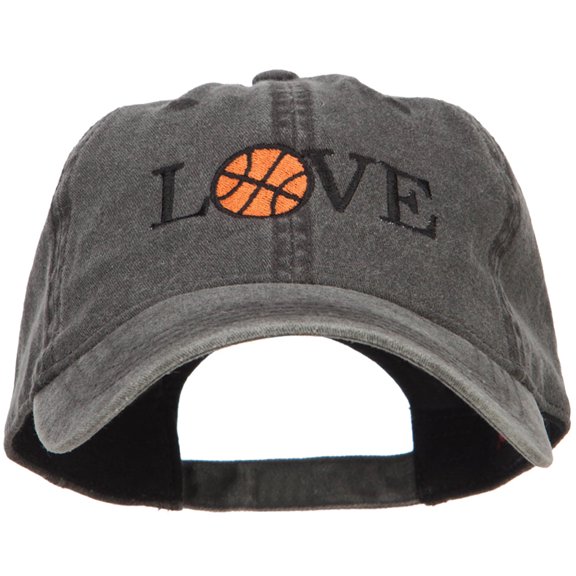 Love with Basketball Embroidered Washed Cotton Cap - Black OSFM