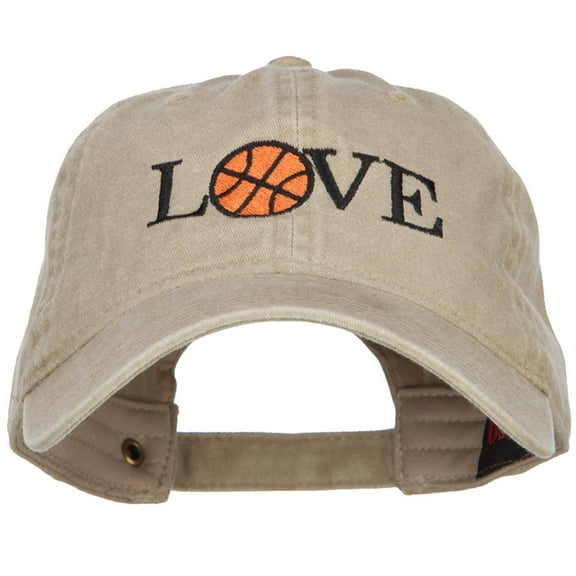 Love with Basketball Embroidered Washed Cotton Cap - Khaki OSFM