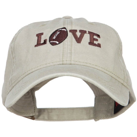 Love with Football Embroidered Washed Cotton Cap - Stone OSFM