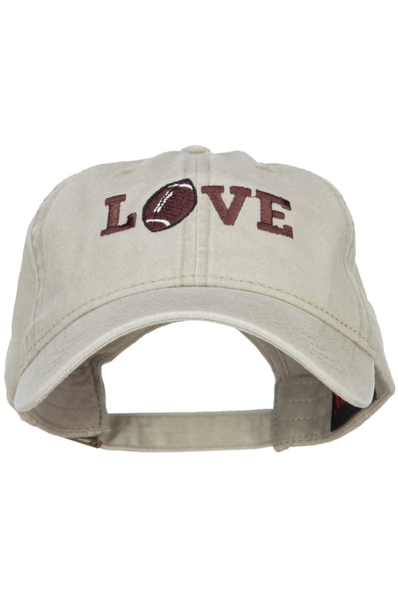 Love with Football Embroidered Washed Cotton Cap - Stone OSFM