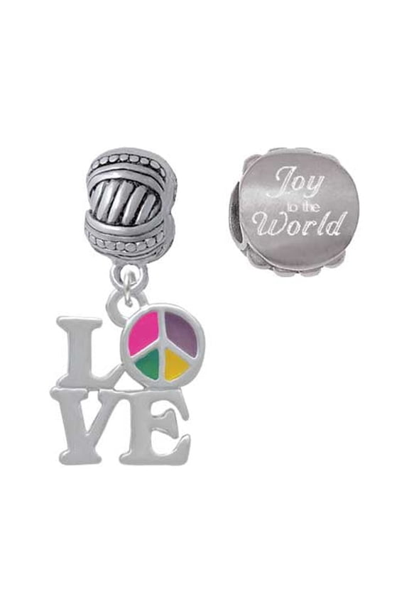 Love with Multicolored Peace Sign Joy to the World Charm Beads (Set of 2)