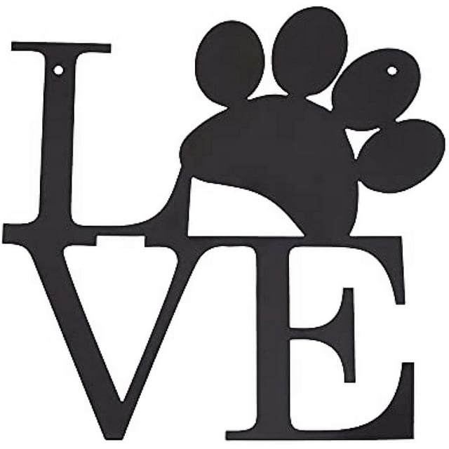 Love with Paw Print Wall Decor 11x11Inch Dog Paw Love Wall Decor Black