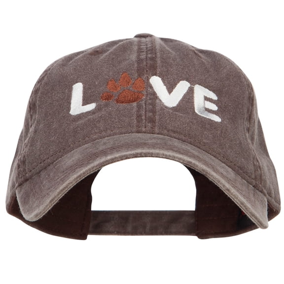 Love with Paw Symbol Embroidered Washed Cotton Cap - Brown OSFM