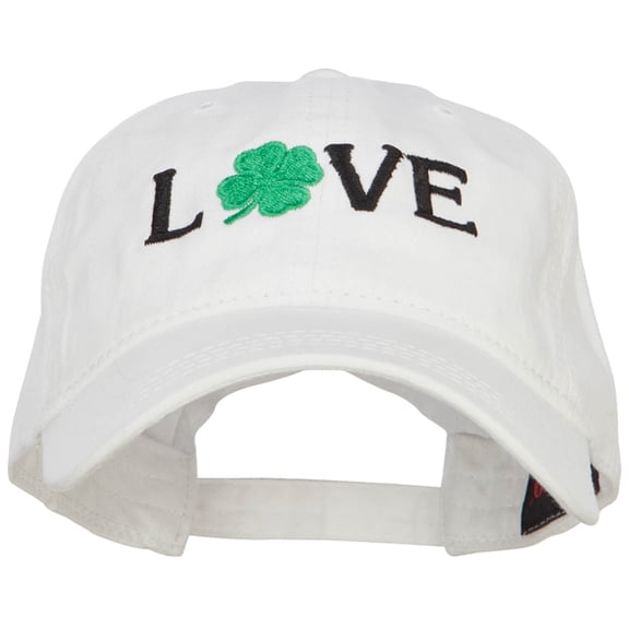 Love with Shamrock Embroidered Washed Cotton Cap - White OSFM