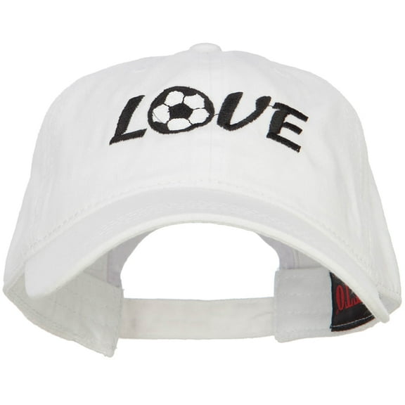 Love with Soccer Ball Embroidered Washed Cotton Cap - White OSFM
