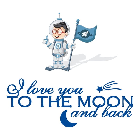 Love you moon & back Quotes Home DecorWall Decal Decoration I love you to the Moon & back Adventurous Space Cartoon Astronaut Decorating Ideas for Boy's Bedroom Size: 10 In(W) x 9 In(H)