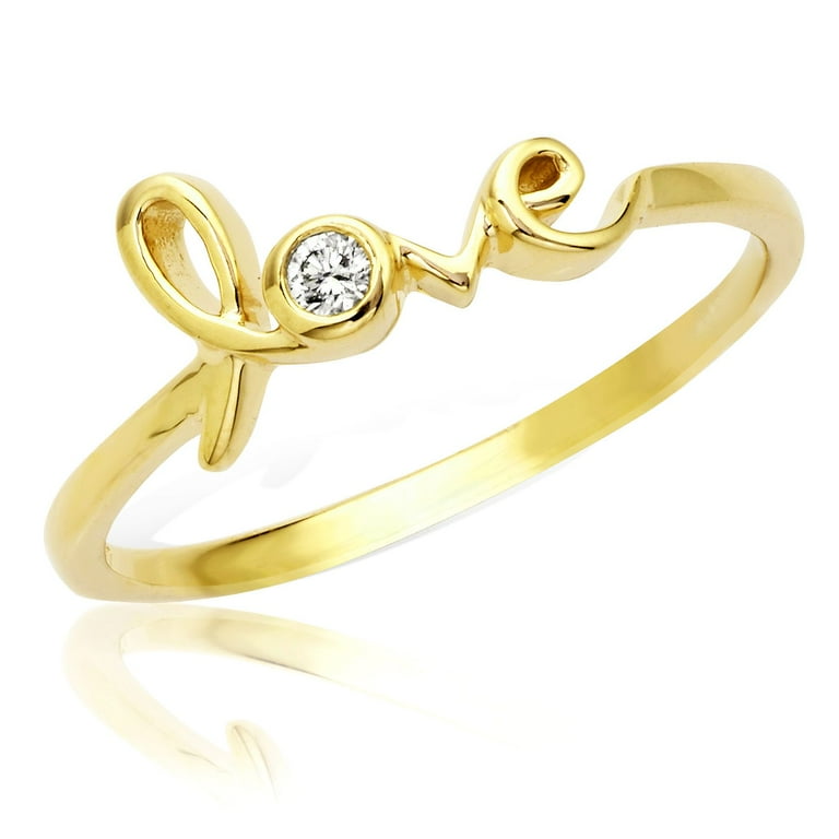 LoveBling 0.05 Carat ctw Designer Diamond love Ring in 14 Karat K Yellow Gold Ring sizes 8.5