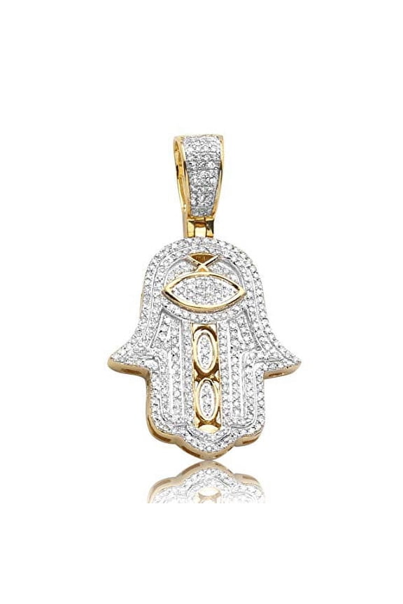 10K Yellow Gold 0.45ctw Diamond Hamsa Hand Pendant (1.08" x 0.52")