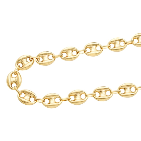 LoveBling 10K Yellow Gold 12mm Hollow Puff Mariner Chain Necklace (24")