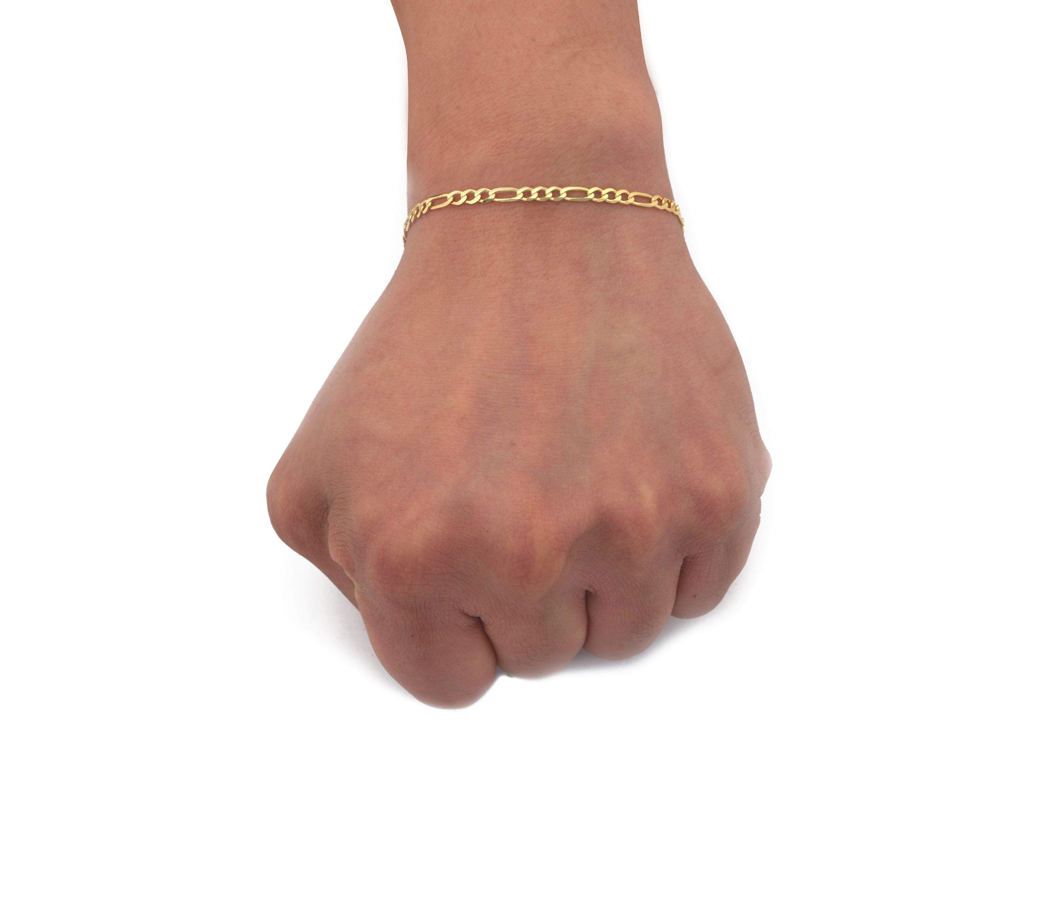 LoveBling 10K Yellow Gold 3mm Solid Figaro Chain Bracelet W/ Lobster Lock ( 8")
