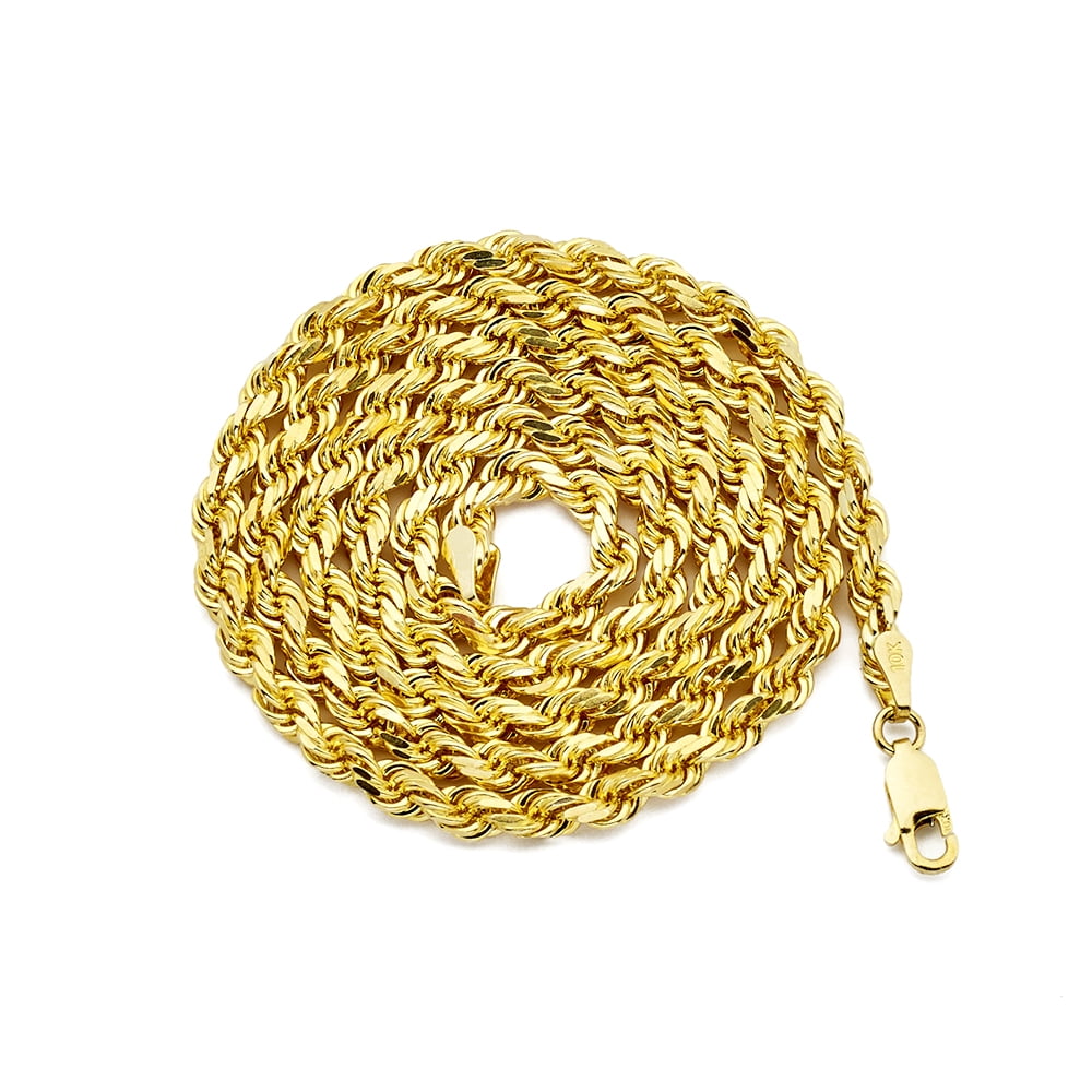 LoveBling 10K Yellow Gold 4mm Diamond Cut Rope Chain Necklace with ...