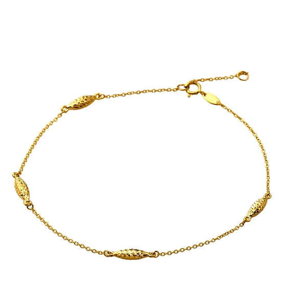 LoveBling 10K Yellow Gold .5mm 4 Diamond Cut Tube Beads Charm Anklet Adjustible 9" - 10" (#72)