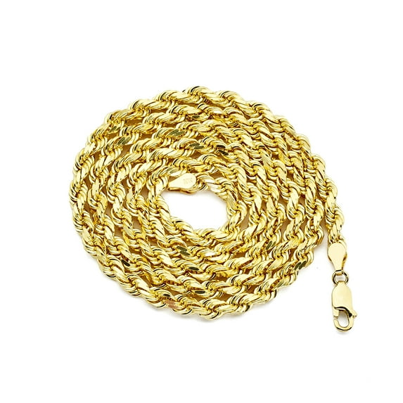 LoveBling 10K Yellow Gold 5mm Diamond Cut Rope Chain Necklace with Lobster Lock (28")