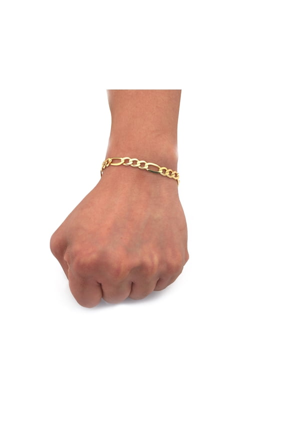 10K Yellow Gold 6.5mm Solid Figaro Chain Bracelet W/ Lobster Lock ( 9")