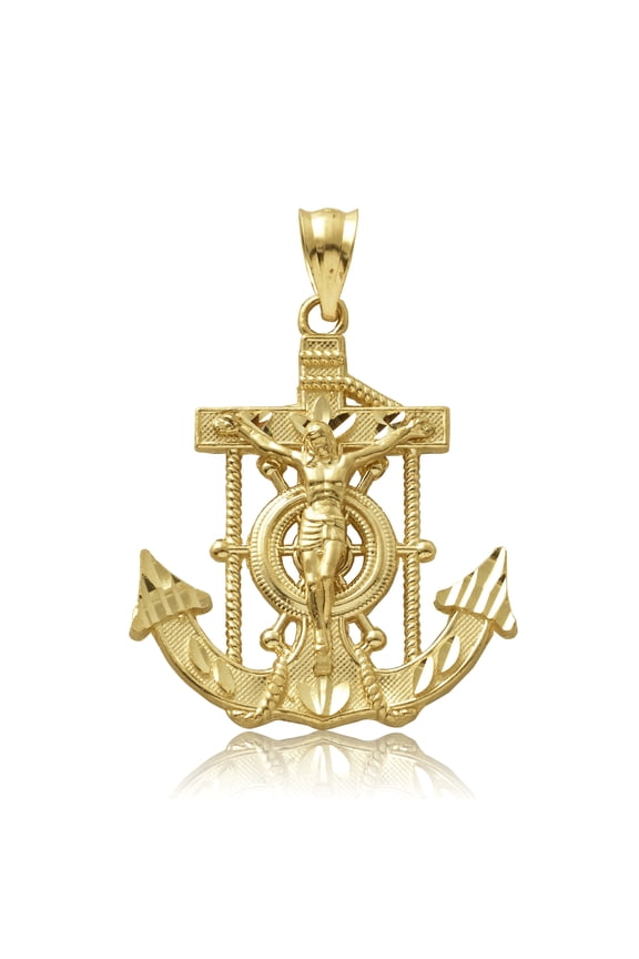 10K Yellow Gold Diamond Cut Jesus Cross/Anchor (1.25" x 0.90")
