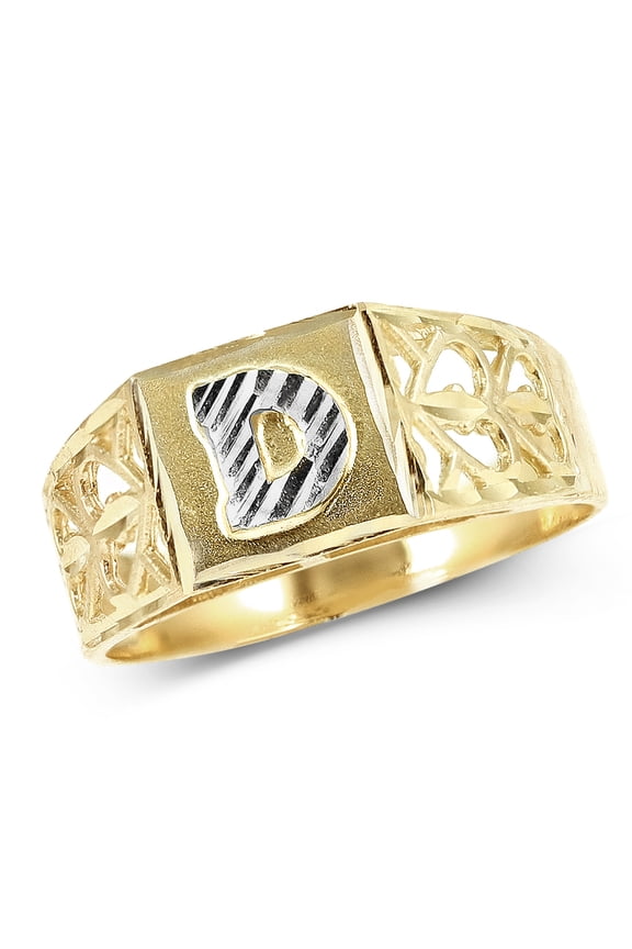 10K Yellow Gold Diamond Cut Ladies Alphabet Initial Ring, Block Lettering (D, 6.5)