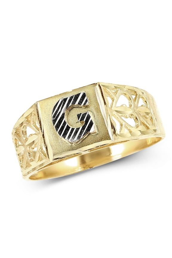10K Yellow Gold Diamond Cut Ladies Alphabet Initial Ring, Block Lettering (G, 7)