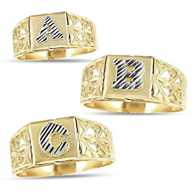 LoveBling 10K Yellow Gold Diamond Cut Ladies Alphabet Initial Ring ...