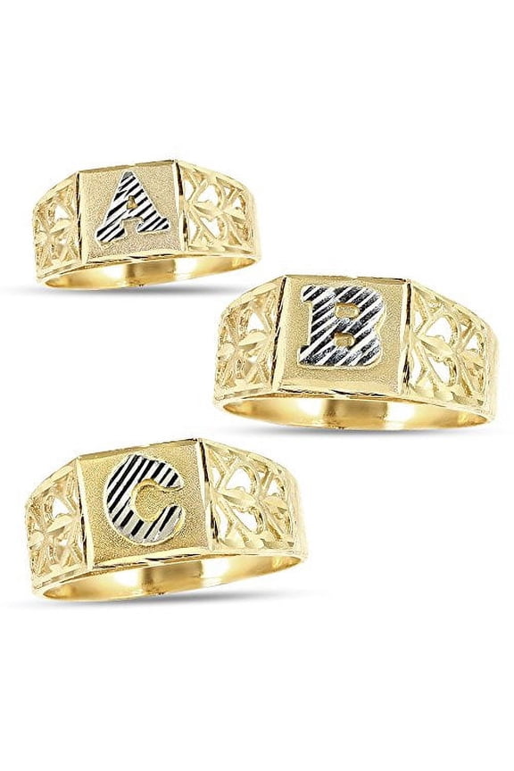 10K Yellow Gold Diamond Cut Ladies Alphabet Initial Ring, Block Lettering (Q, 7.5)