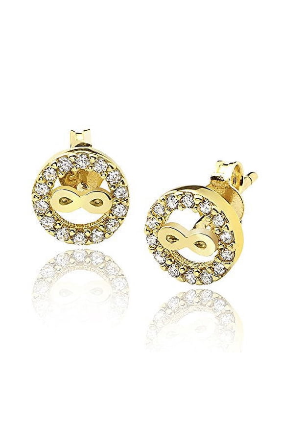 10K Yellow Gold Infinity Circle Outline Stud Earrings with 14 CZ (0.28" x 0.28")