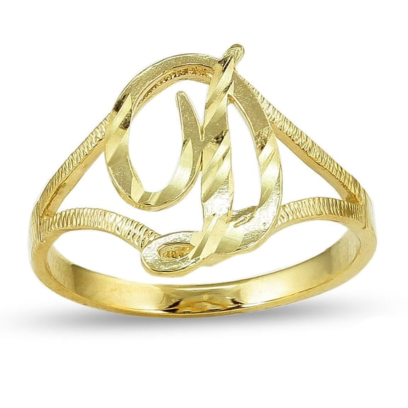 LoveBling 10K Yellow Gold Ladies Cursive Alphabet Initial Ring (D, 9)