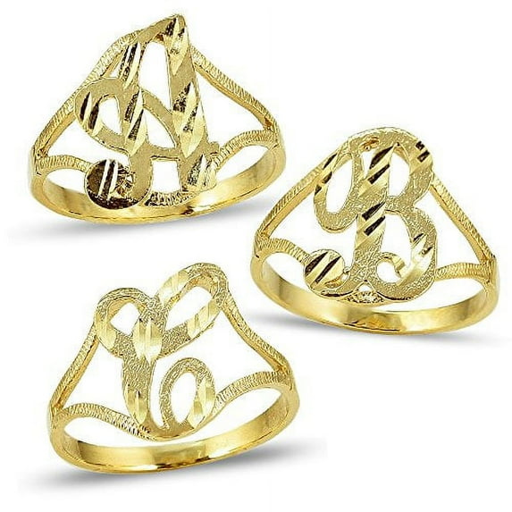 LoveBling 10K Yellow Gold Ladies Cursive Alphabet Initial Ring (G, 10)