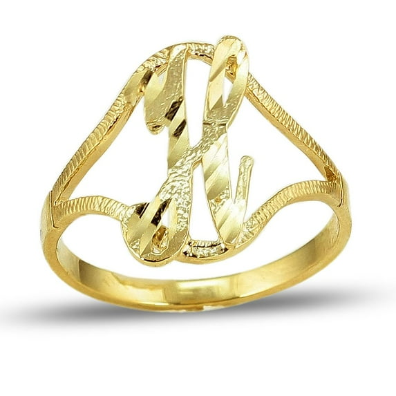 LoveBling 10K Yellow Gold Ladies Cursive Alphabet Initial Ring (H, 10)