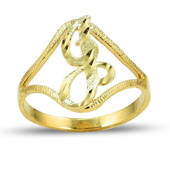 LoveBling 10K Yellow Gold Ladies Cursive Alphabet Initial Ring (J, 7.5)
