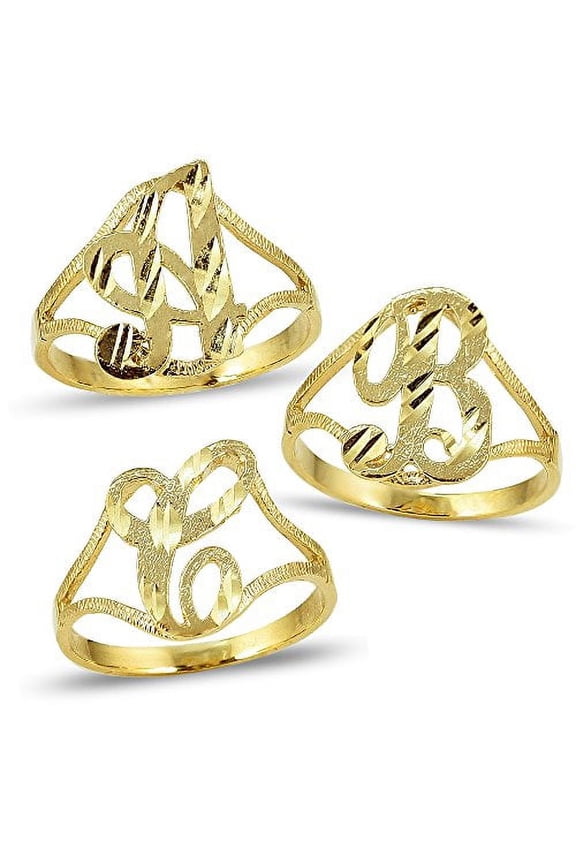 10K Yellow Gold Ladies Cursive Alphabet Initial Ring (O, 9)
