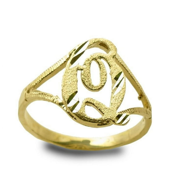LoveBling 10K Yellow Gold Ladies Cursive Alphabet Initial Ring (Q, 8)