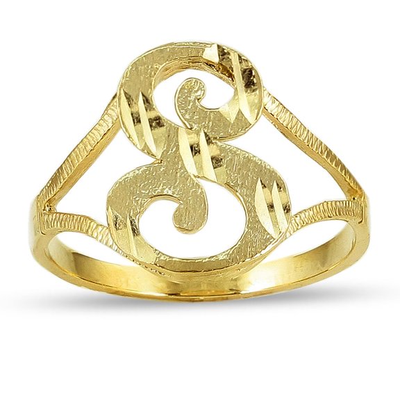 LoveBling 10K Yellow Gold Ladies Cursive Alphabet Initial Ring (S, 8)