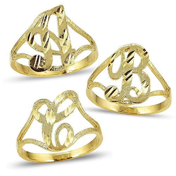 LoveBling 10K Yellow Gold Ladies Cursive Alphabet Initial Ring (T, 9.5)