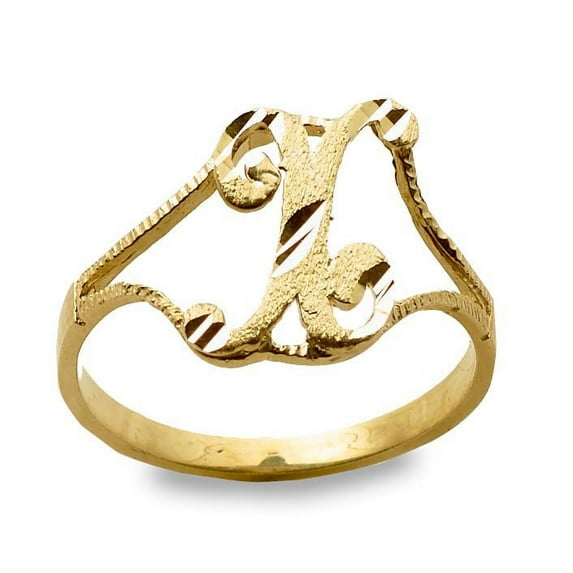 LoveBling 10K Yellow Gold Ladies Cursive Alphabet Initial Ring (X, 7)