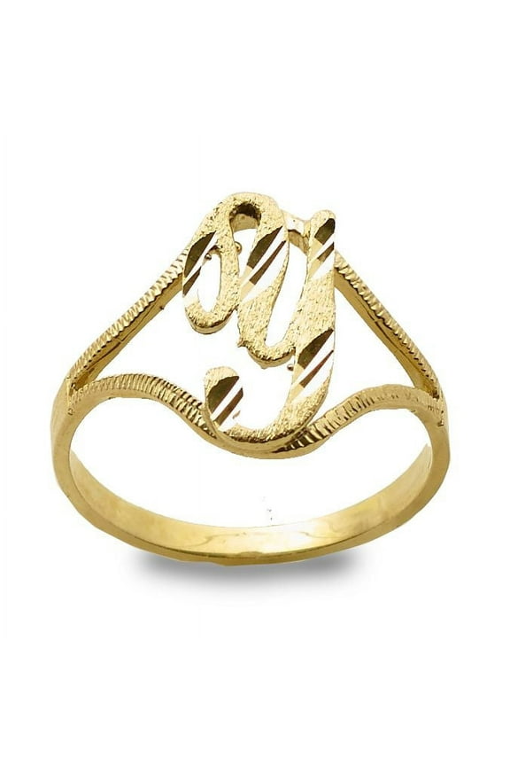 10K Yellow Gold Ladies Cursive Alphabet Initial Ring (Y, 5.5)