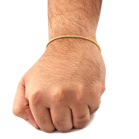 LoveBling 10K Yellow Gold Solid Diamond Cut Franco Chain Bracelet (2.2mm, 9")