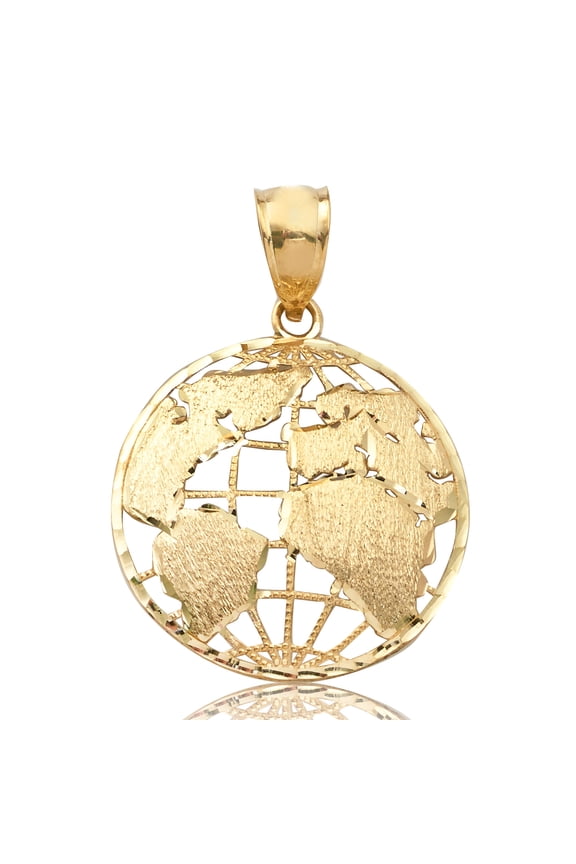 10K Yellow Gold World Map Globe Charm Pendant (1.40" x 1.05")
