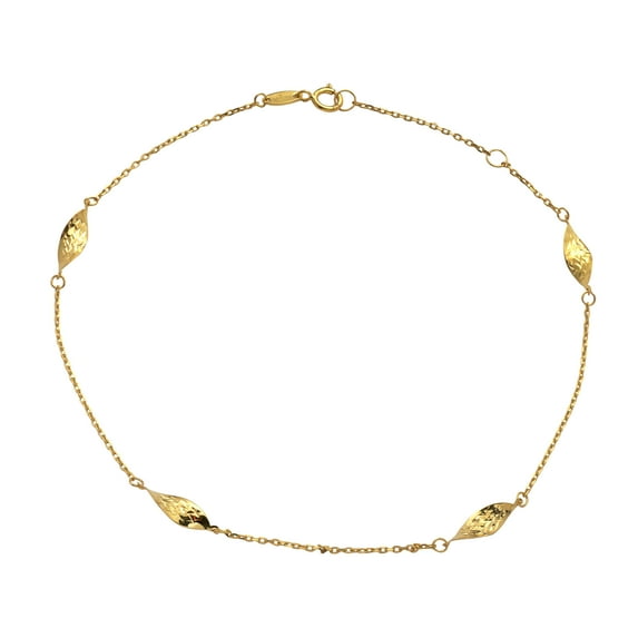LoveBling 10k .5mm 4 Gemetric Leaf Charm Anklet Adjustable from 9" to 10" (#85)