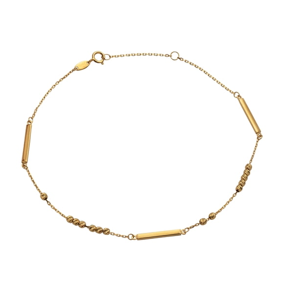 LoveBling 10k .5mm Gold Beads & Long Bar Charm Anklet Adjustable from 9" to 10" (#76)