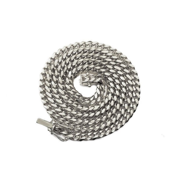 LoveBling 10k White Gold 4mm Solid Miami Cuban Link Chain Necklace with Secure Box Lock (28")