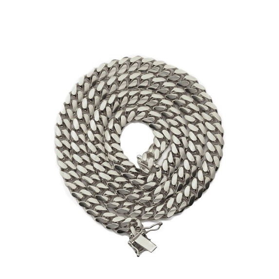 LoveBling 10k White Gold 6mm Solid Miami Cuban Link Chain Necklace with Secure Box Lock (18")